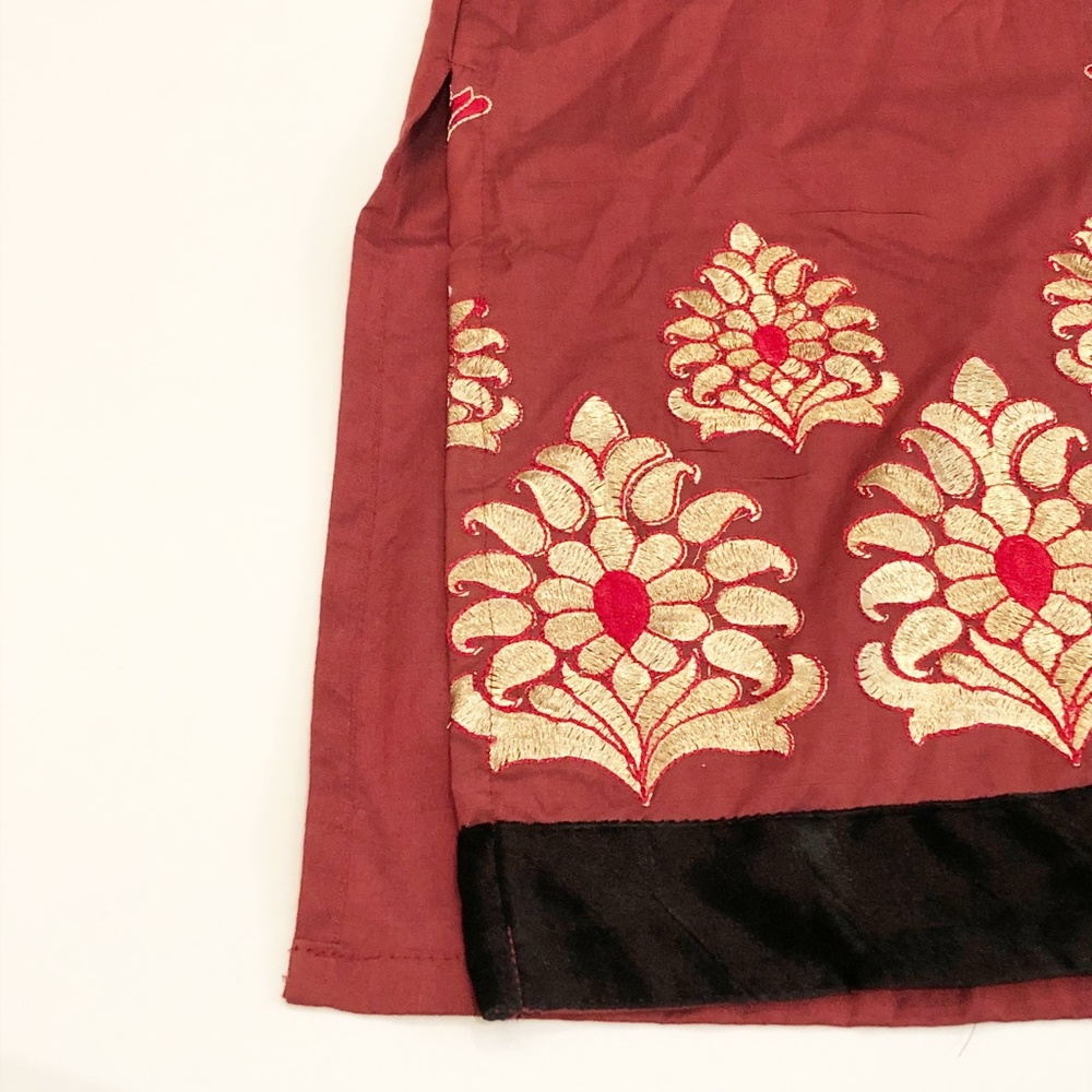 NWT Kashkha Authentic Traditional Kurti Kurta Indian Tunic Maroon Gold Black - Picture 4 of 11